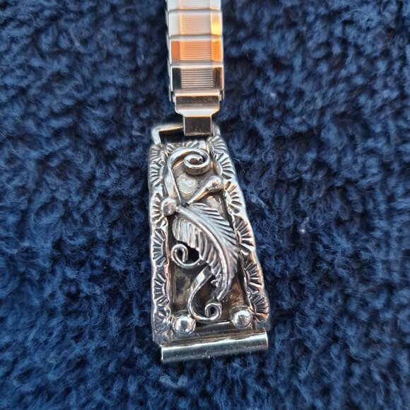 Vintage 1970s Navajo Native American C. Lee Signed Sterling Silver Watch Band - Picture 3 of 13